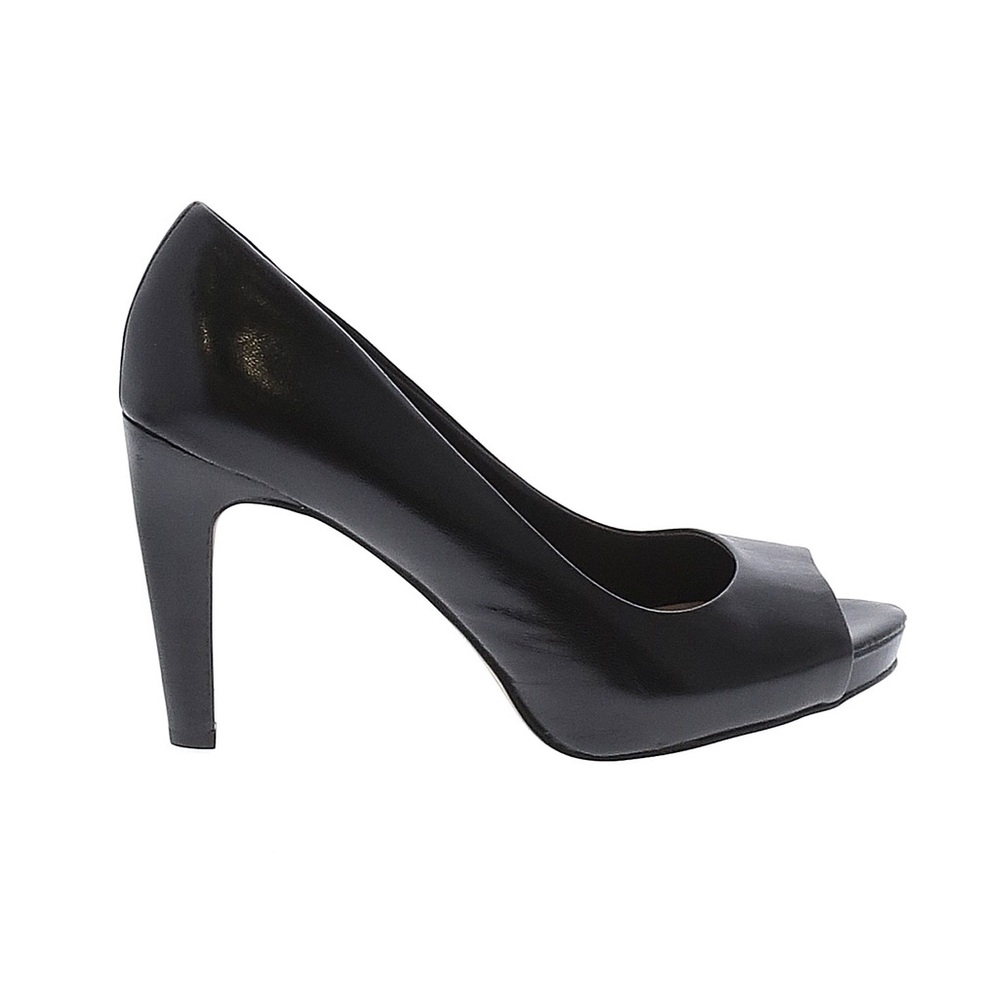 Franco Sarto Black Leather Peep Toe Heels